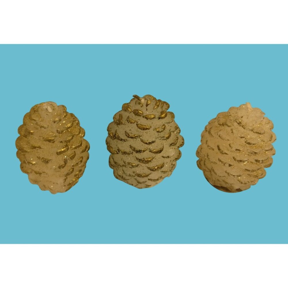Pine Cone Shaped Candles White Gold Vintage 1960 Lot 3 Holiday Centerpiece Craft